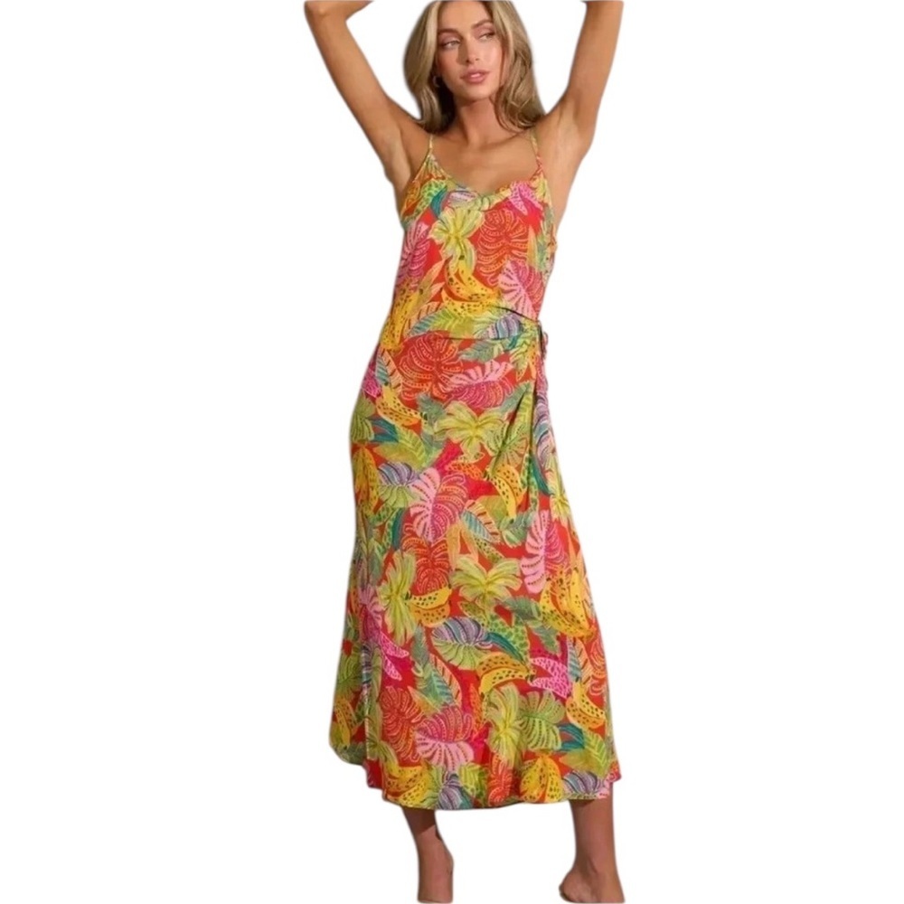 Dress Forum Womens Red Tropical Floral Midi‎ Dress Medium NWT